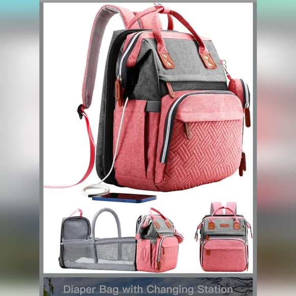 Brand New Pink and Gray Diaper Bag with Changing Station - Picture 1 of 4